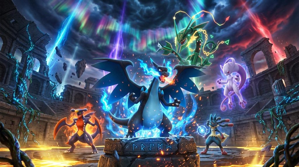 Pokémon légendaires affrontement énergies élémentaires ruines