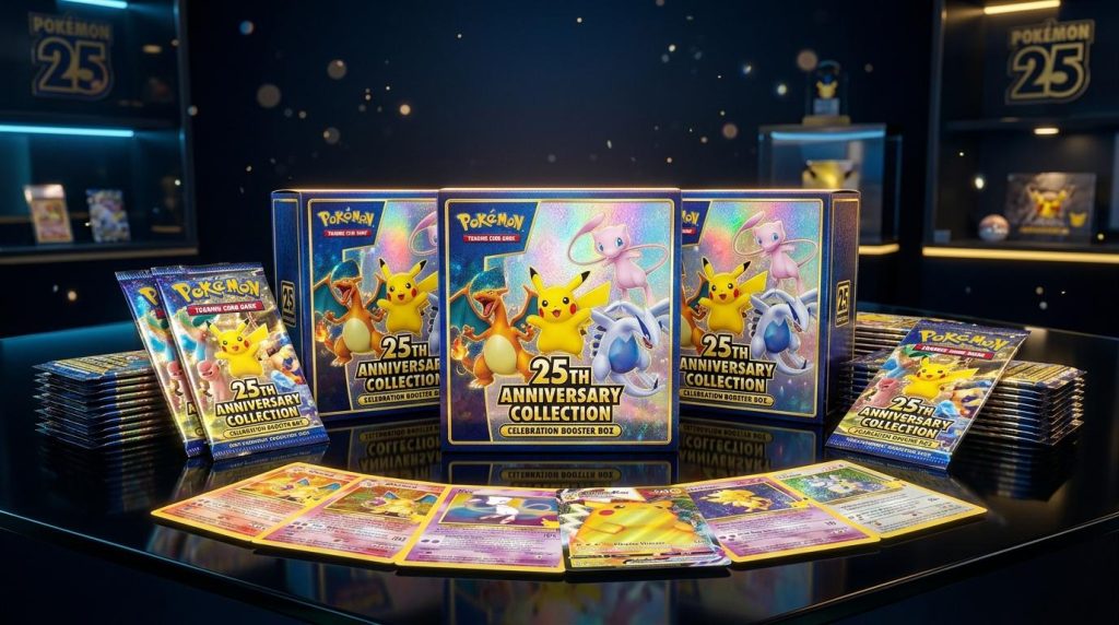 Coffrets et cartes Pokémon 25th Anniversary Collection display