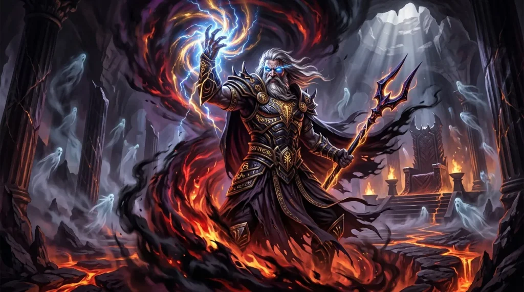 Puissant mage blanc contrôlant feu et électricité magique