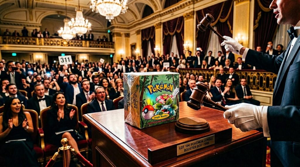 Boîte Pokémon Jungle aux enchères dans salle élégante