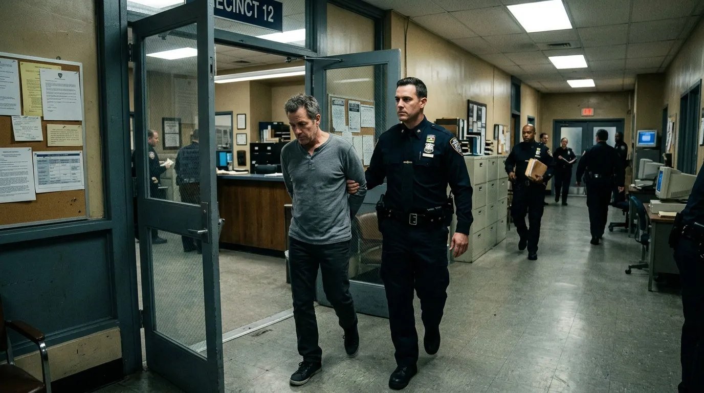 Policier escortant un homme en détention au poste