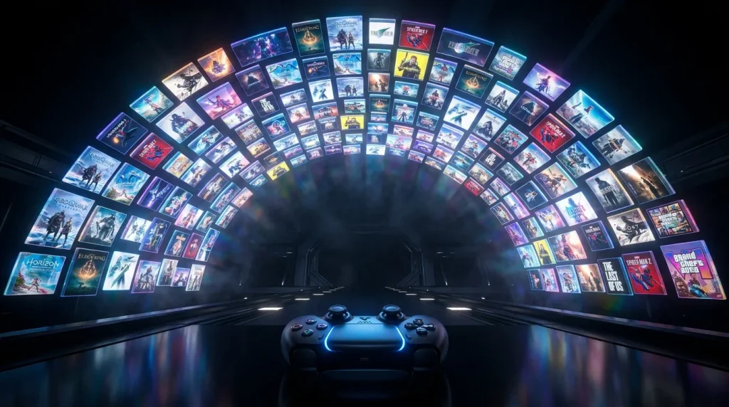 Manette de contrôle face à arcade de jeux vidéo illuminée