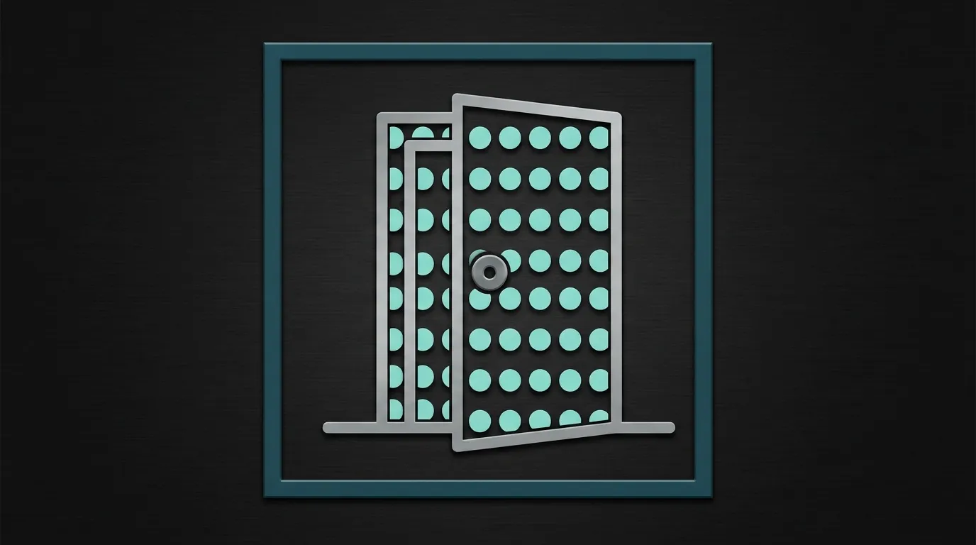 Armoire ouverte avec façade perforée et points lumineux turquoise
