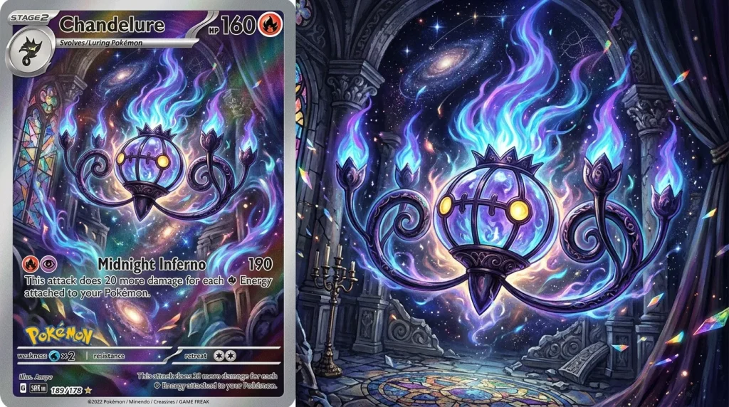 Carte Pokémon Chandélure Stage 2 avec attaque Inferno Minuit