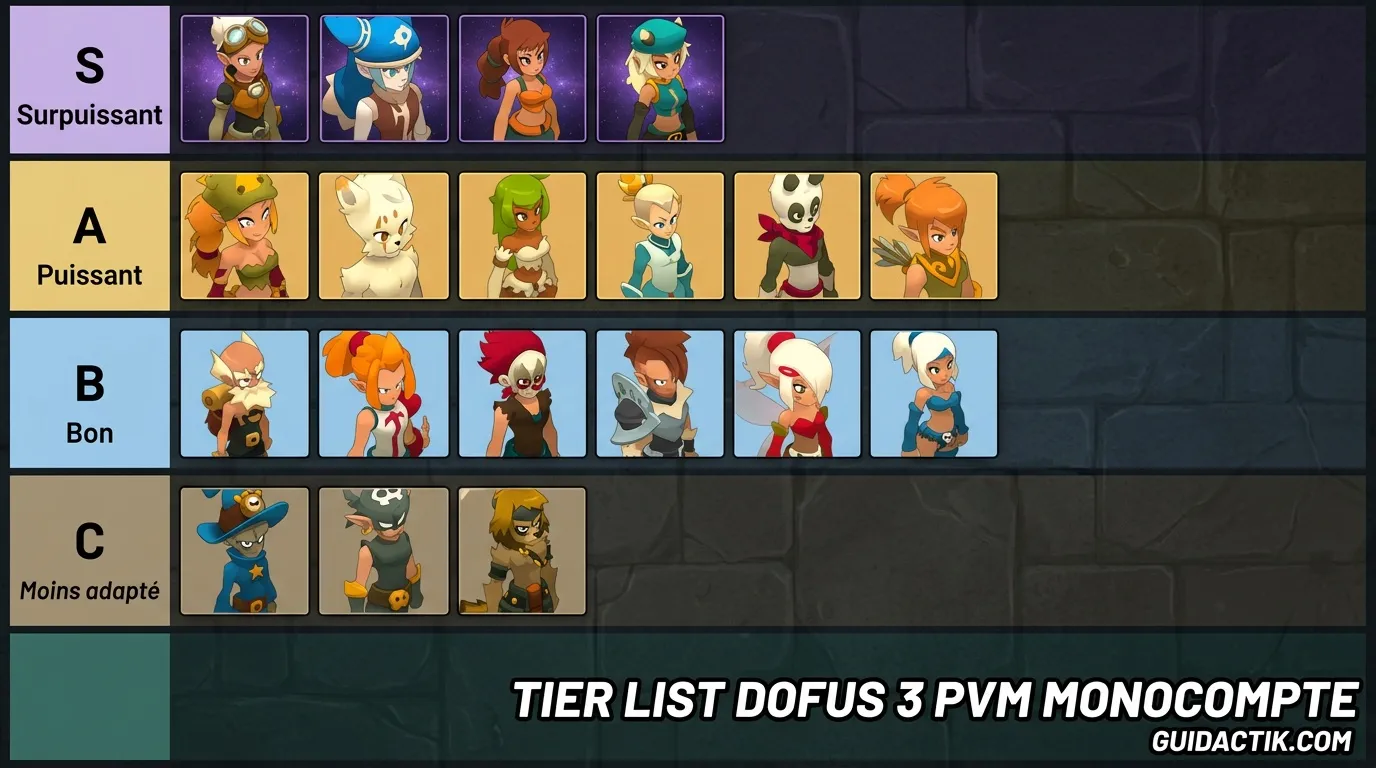 Tier list personnages Dofus 3 en combat monocompte