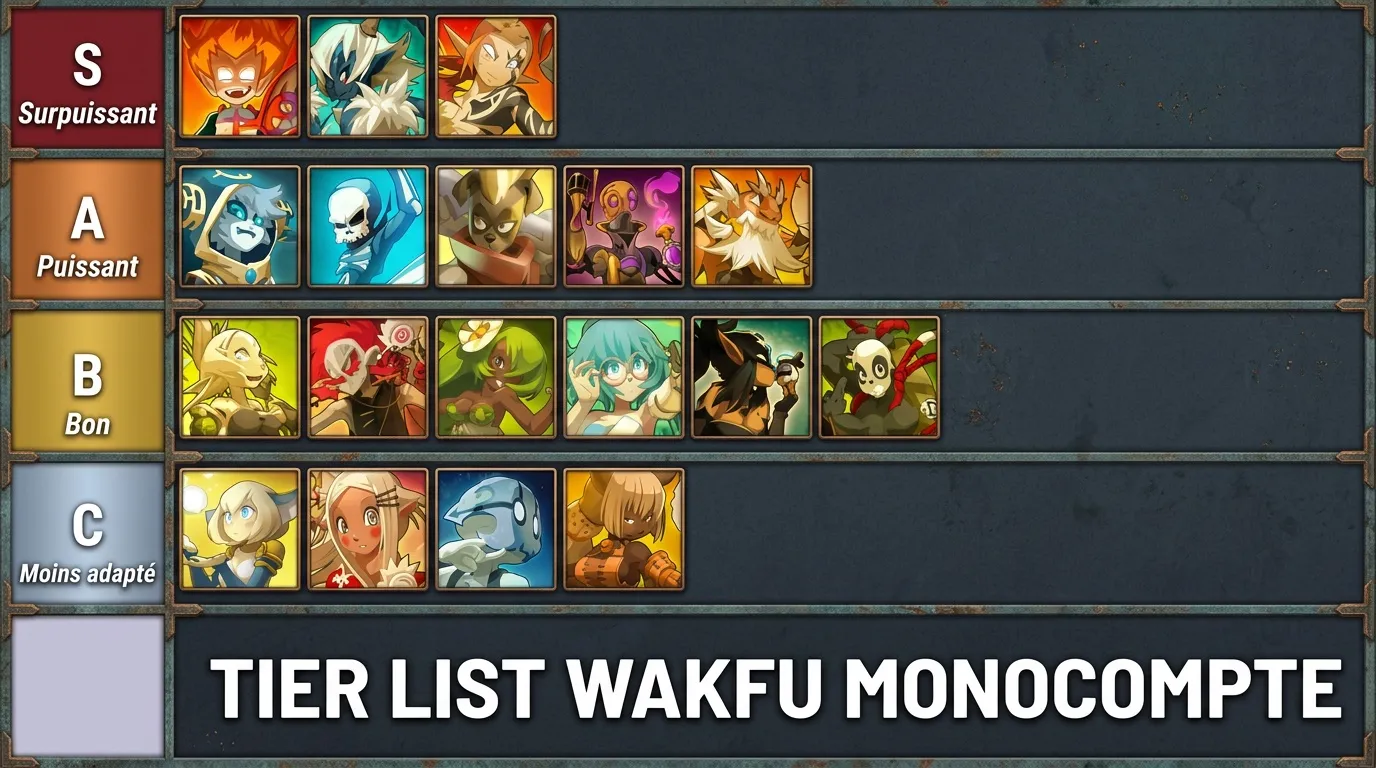 Tier list Wakfu monocompte avec personnages classés S à C