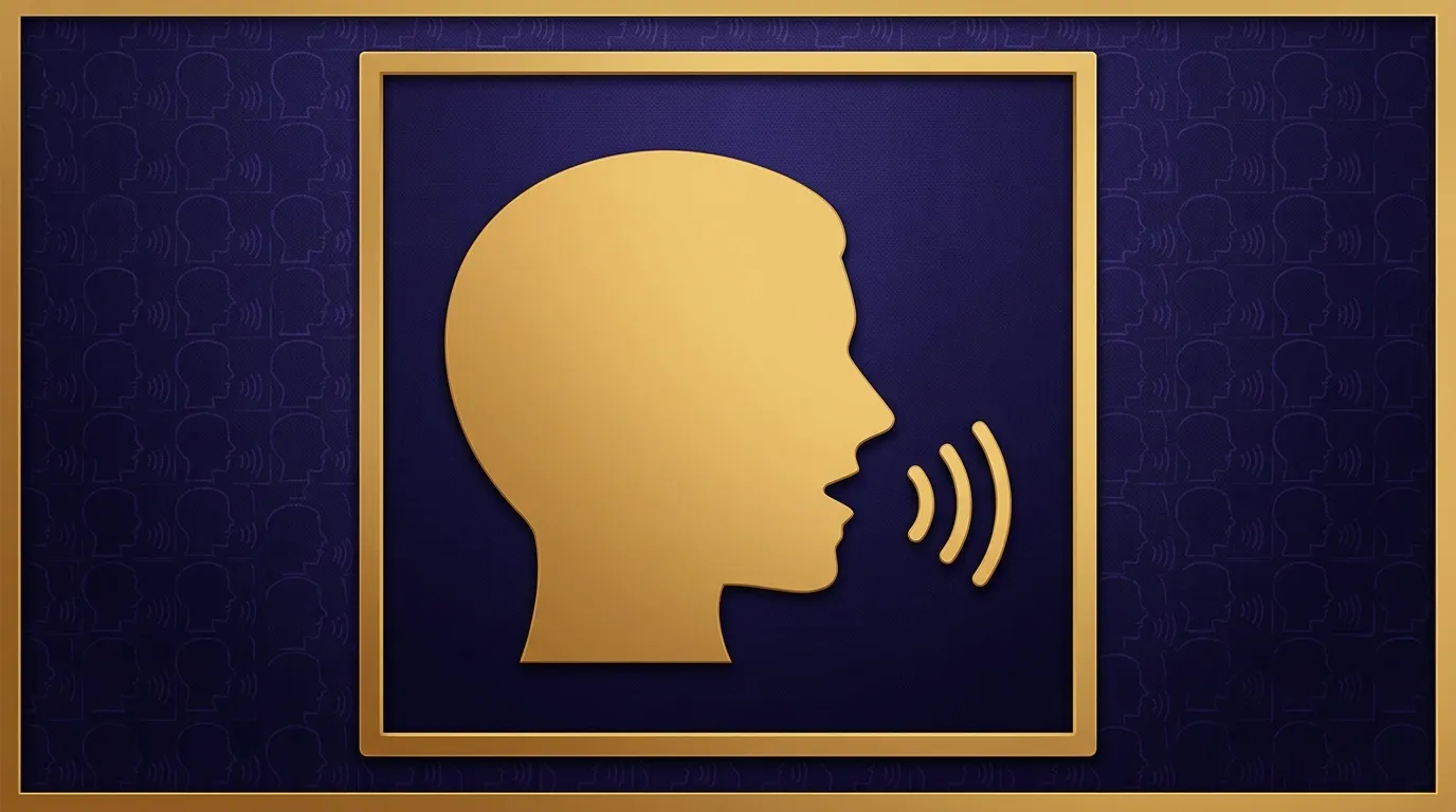 Silhouette dorée d'une tête parlant avec ondes sonores