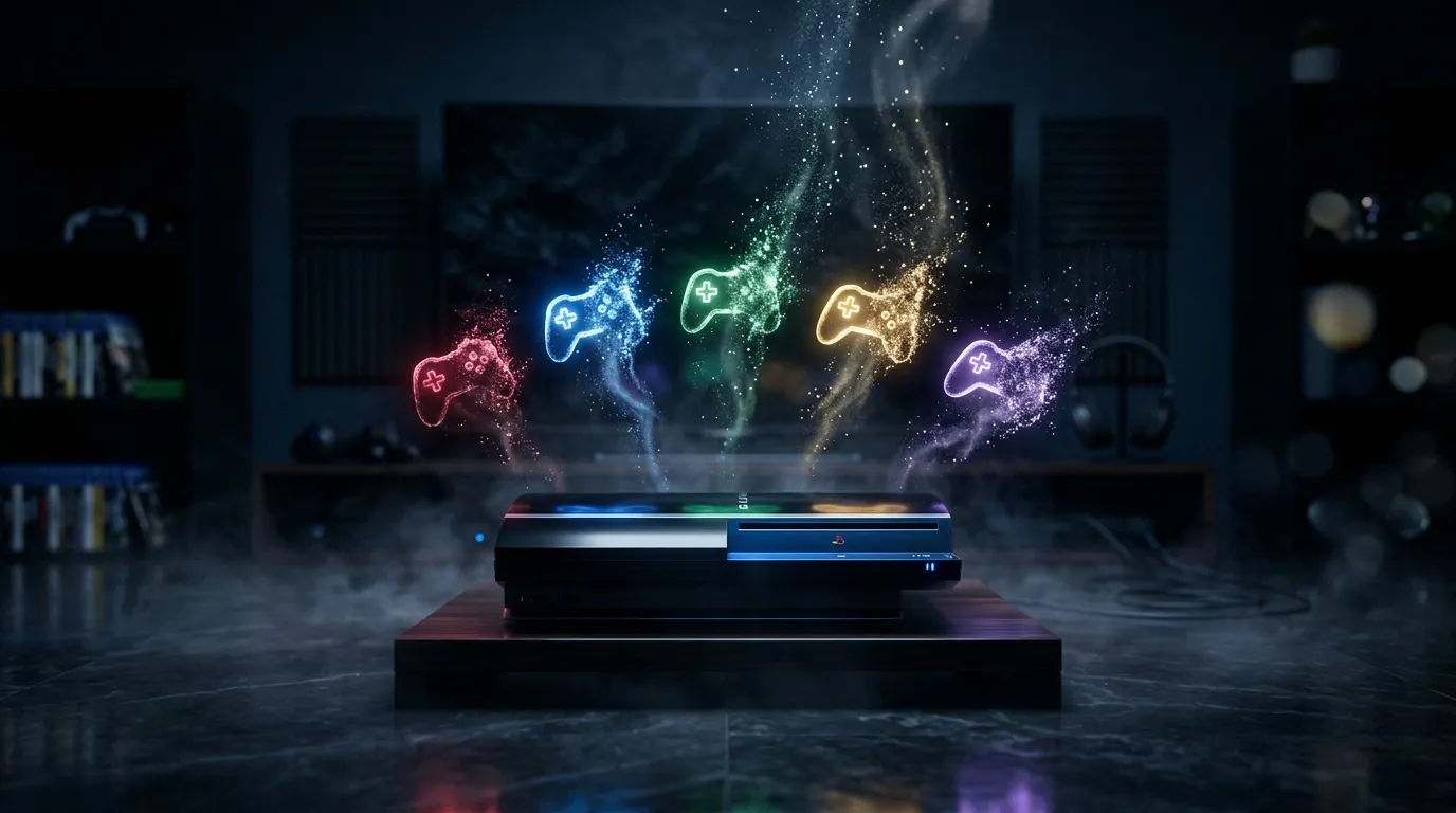 Consoles de jeux émettant des manettes néon colorées