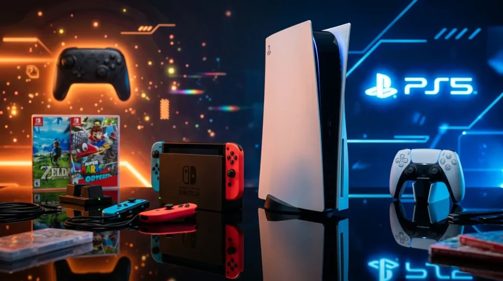 Nintendo Switch, PlayStation 5 et leurs contrôleurs respectifs