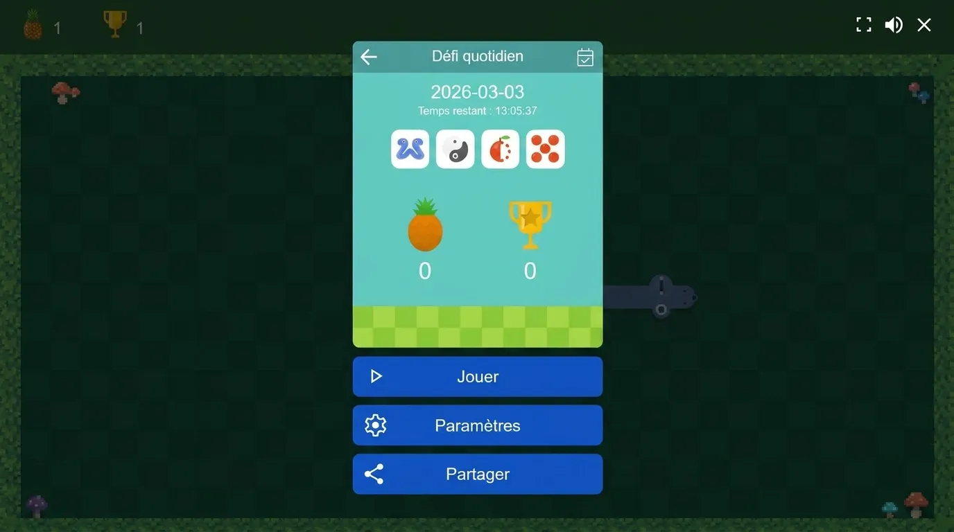 Interface défi quotidien avec icônes de jeux et scores à zéro