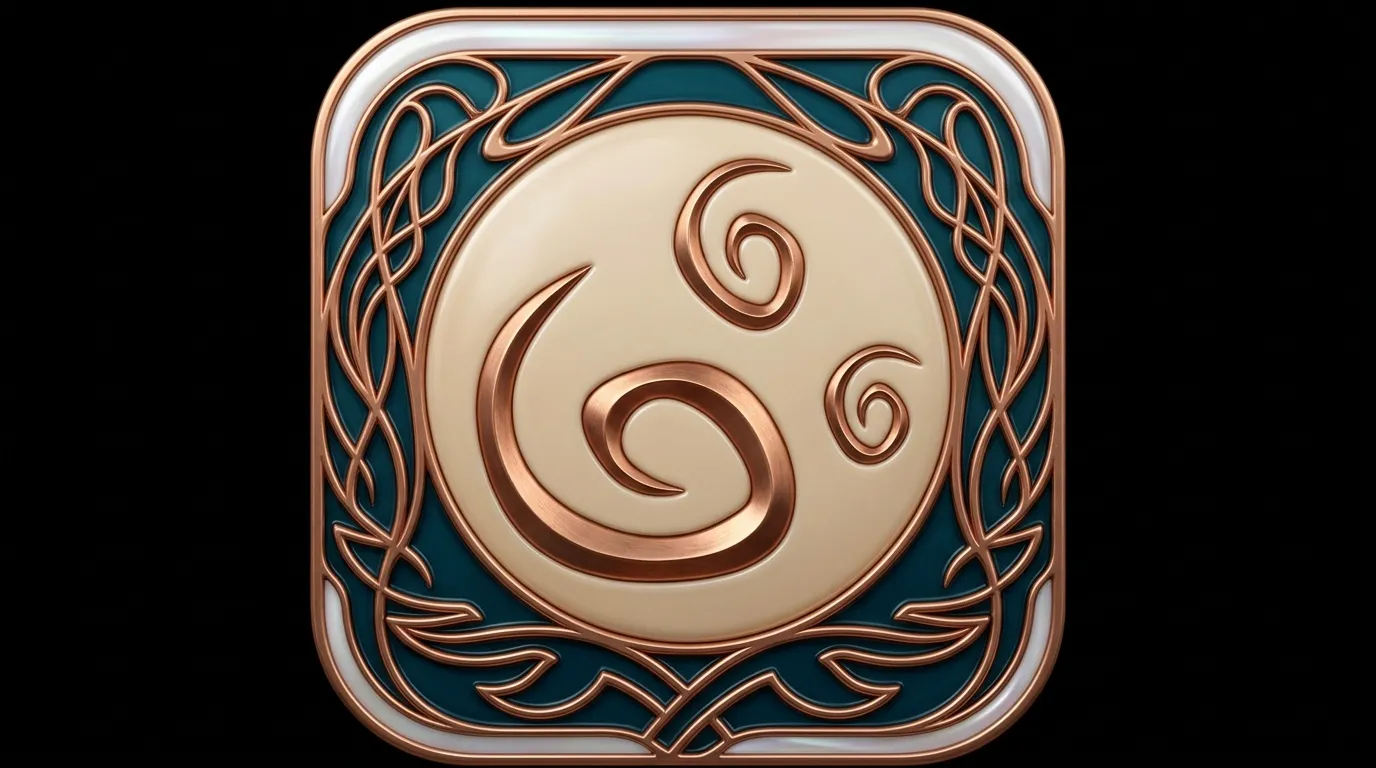 Logo carré bronze avec spirales celtiques et motifs tressés
