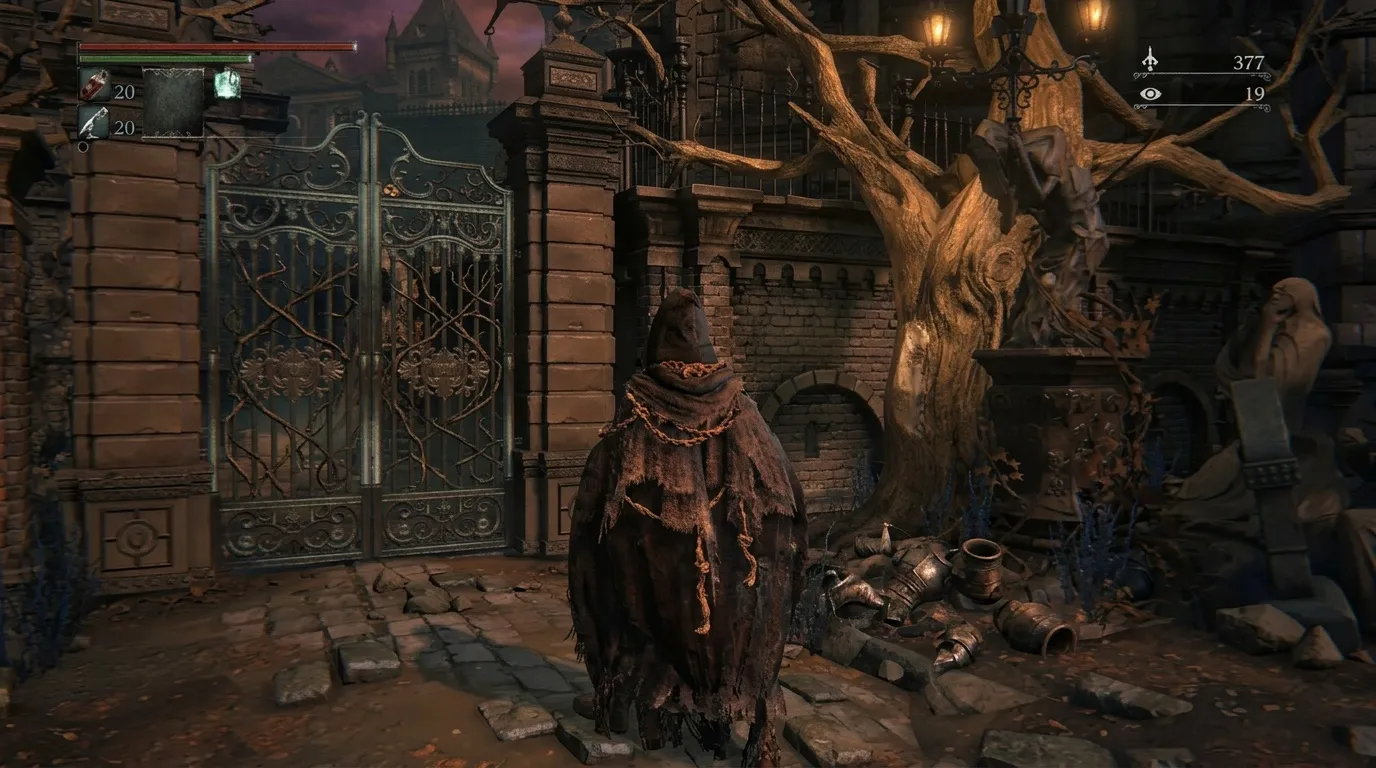 Personnage en cape explore une ruelle gothique de nuit