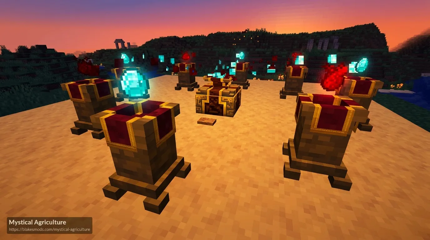 Ferme magique Minecraft avec créatures lumineuses au crépuscule