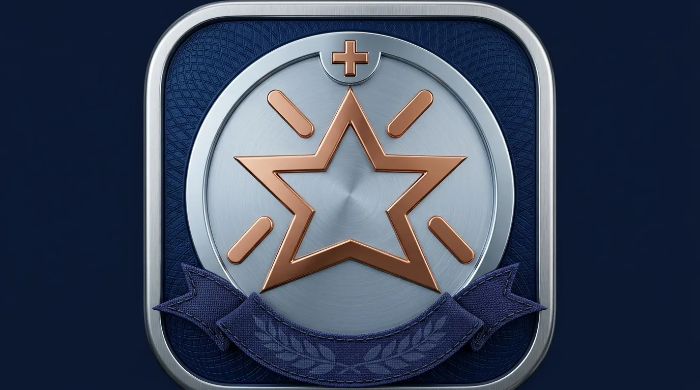 Emblème étoile bronze avec croix médicale sur fond bleu