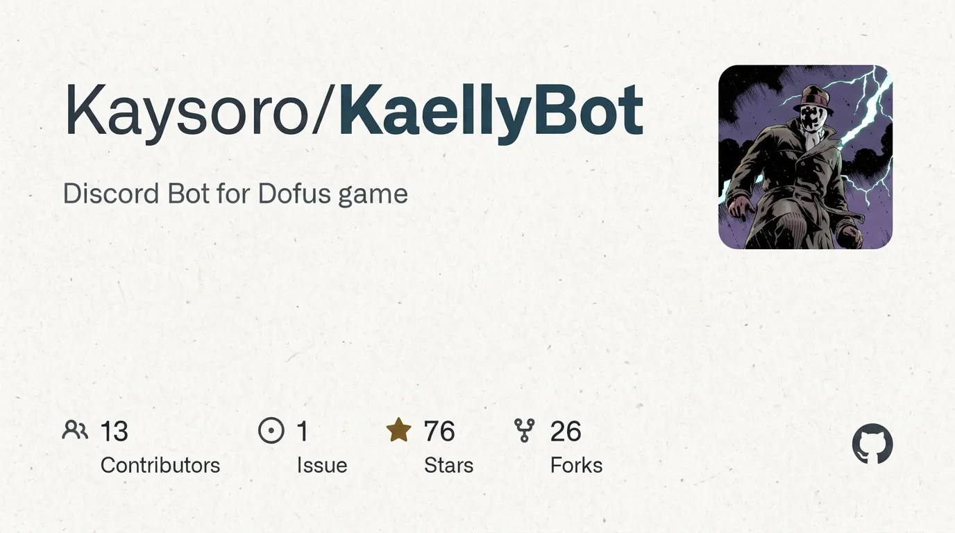 Profil GitHub du bot Discord KaellyBot pour le jeu Dofus