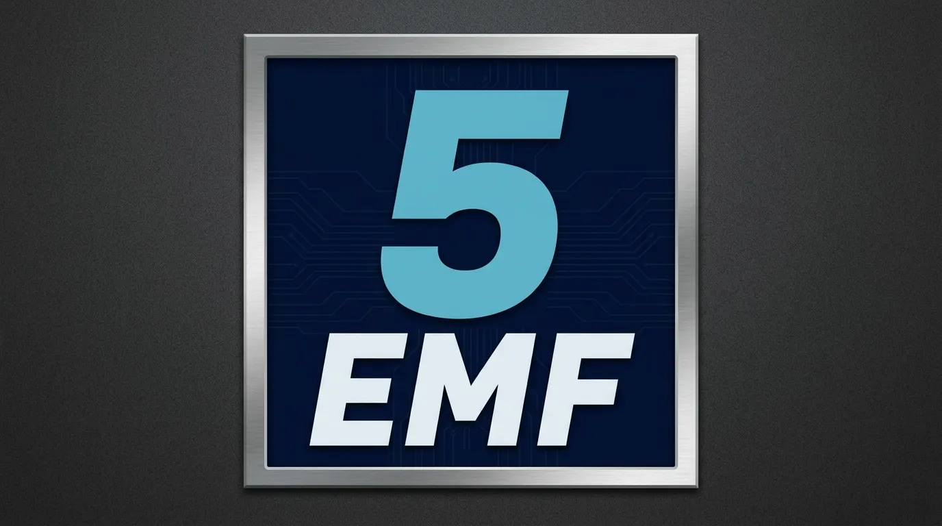 Logo 5EMF avec un chiffre 5 cyan sur fond bleu
