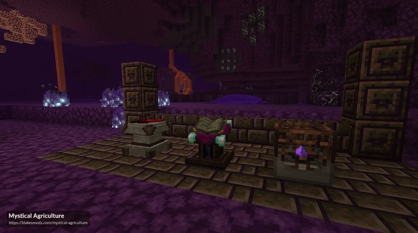 Village fantastique Minecraft avec architecture magique violette