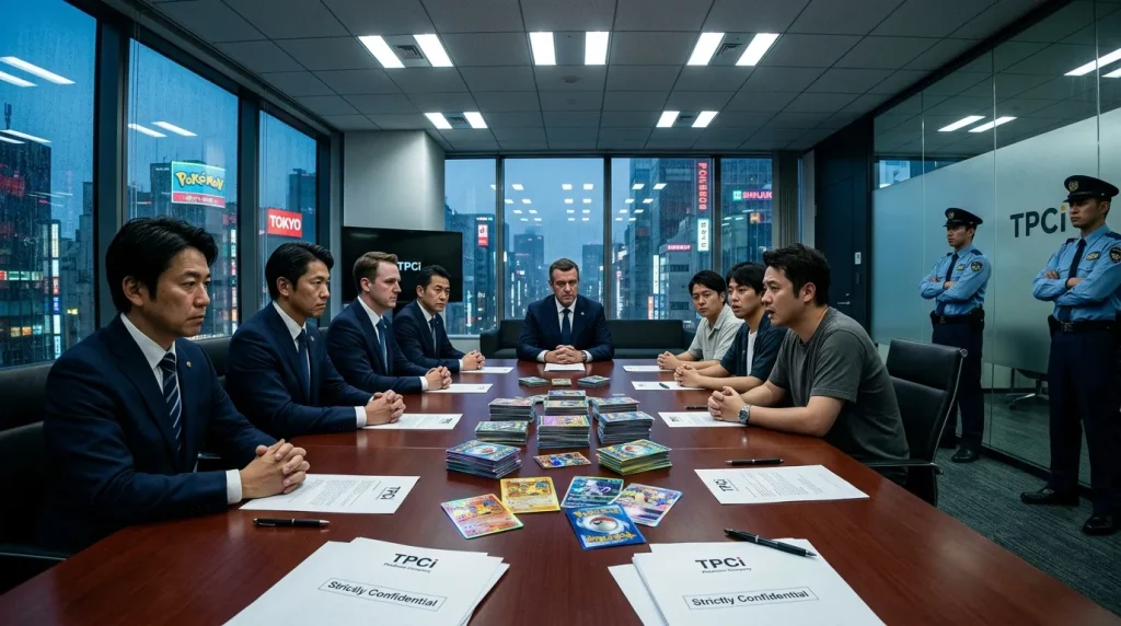 Réunion d'affaires avec cartes Pokémon sur table
