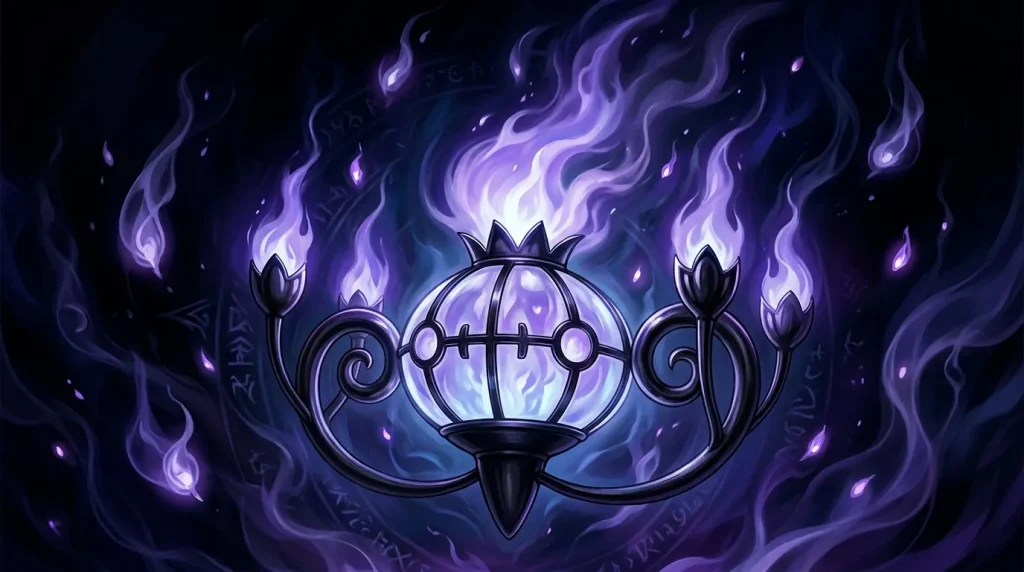 Orbe magique luminescent entouré de flammes pourpres mystiques