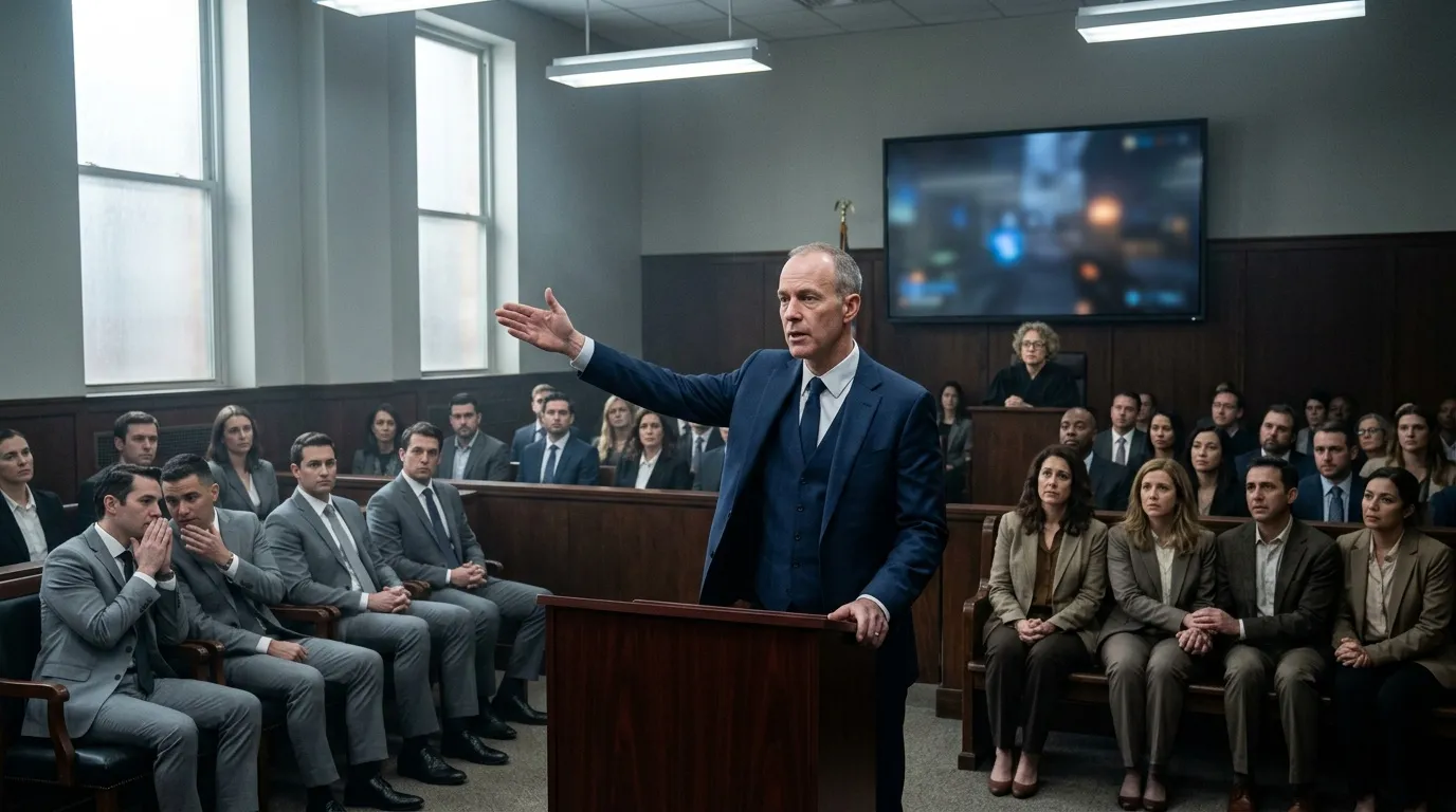 Avocat s'adressant au jury dans une salle d'audience