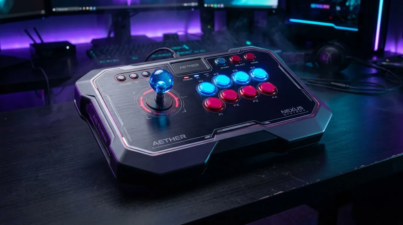 Manette arcade illuminée avec joystick et boutons colorés