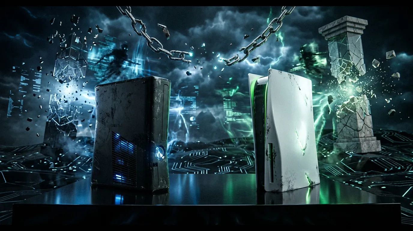 Deux consoles gaming face à face avec effets électriques numériques