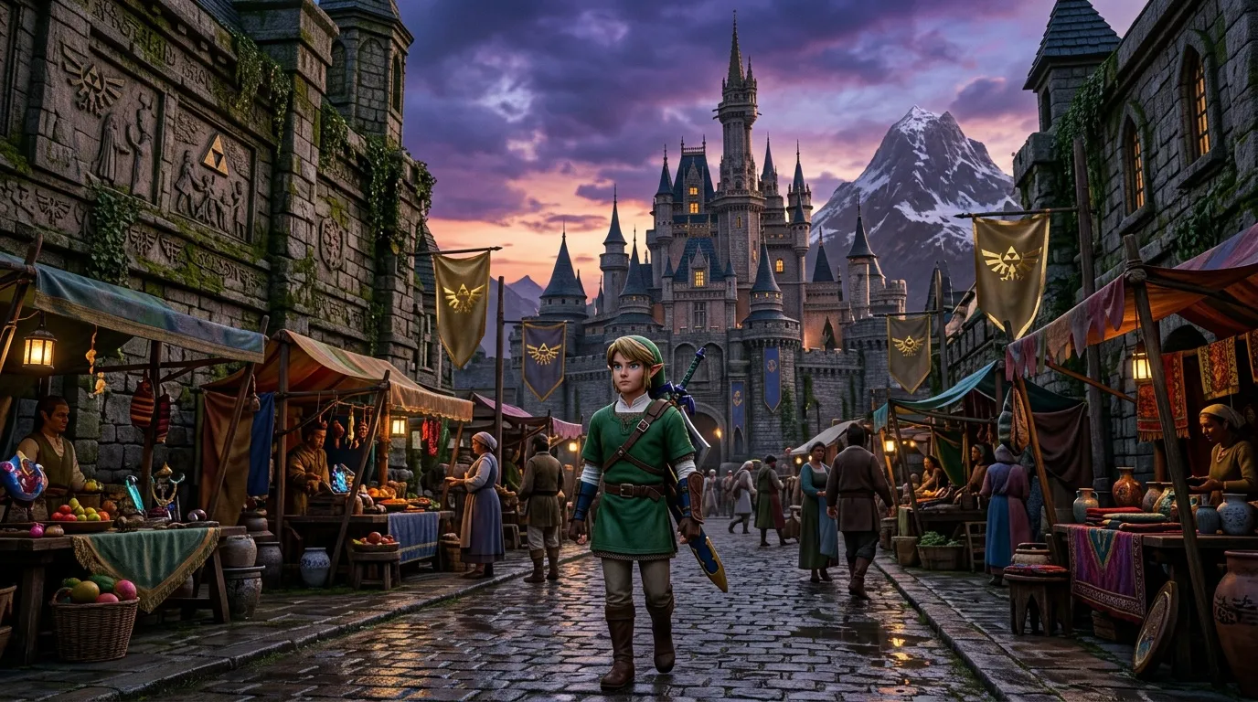 Jeune guerrier en costume vert devant un château fantasy