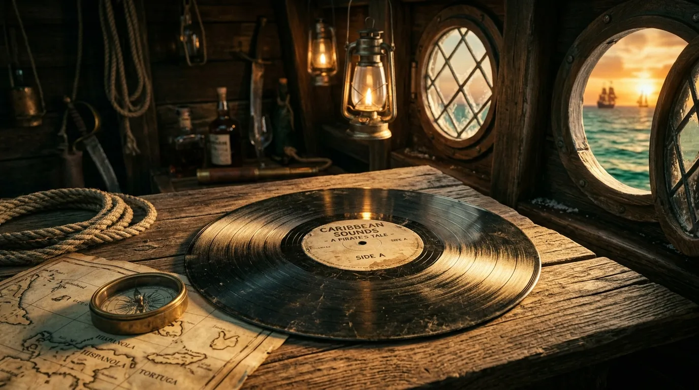 Disque vinyle vintage sur table de navire en bois