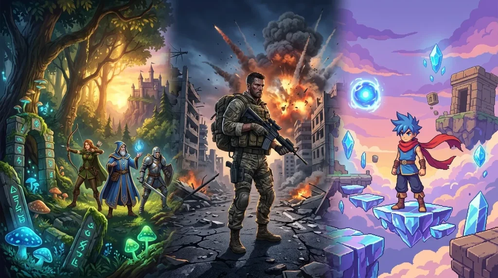 Collage gaming : fantasy, guerre, magie et aventure