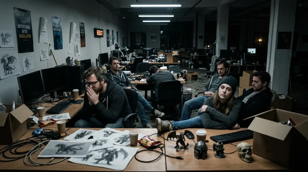 Développeurs réunis autour de bureaux dans un studio de création