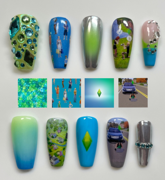 Ongles press-on inspirés de The Sims en vrai