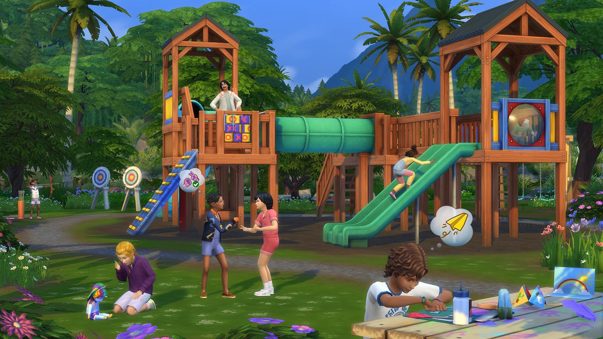 Sims 4 À l'aventure : aire de jeux en bois pour enfants