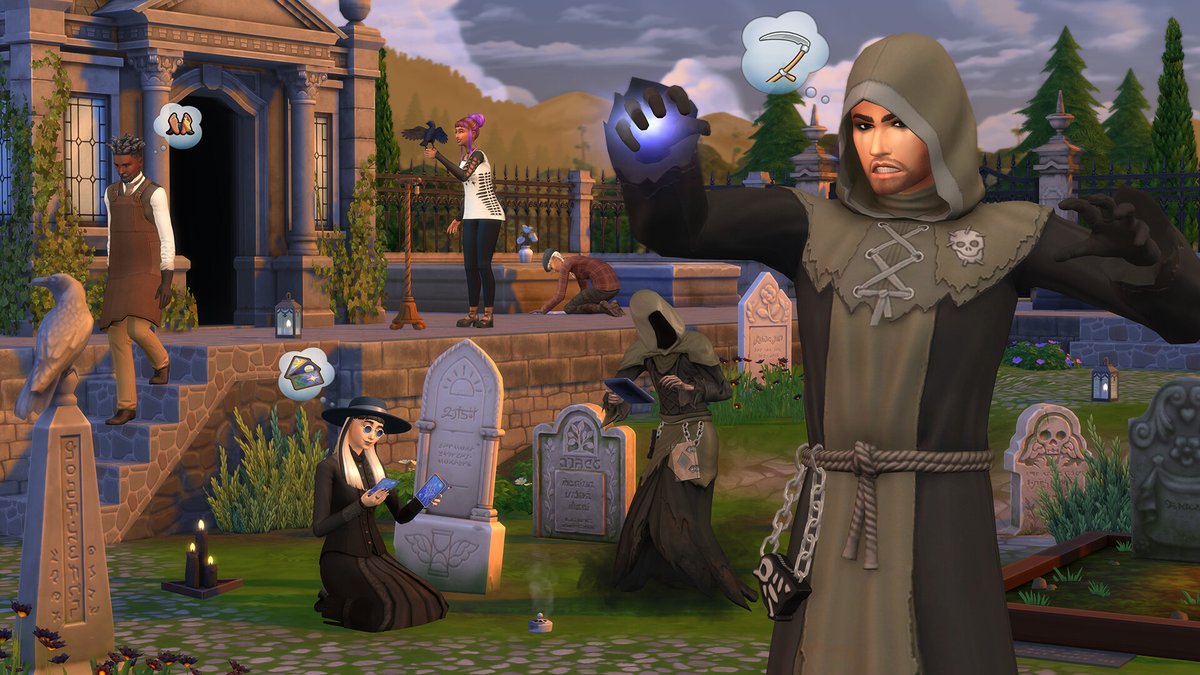 Sims 4 À la vie, à la mort : la Faucheuse dans un cimetière