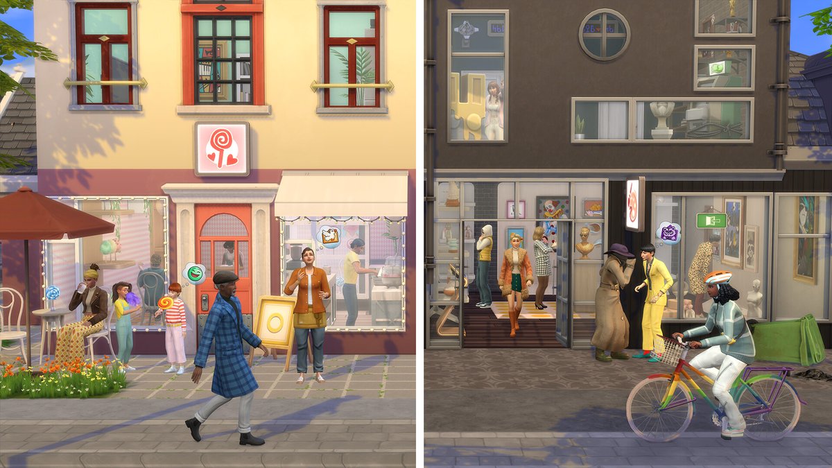 Sims 4 Business et loisirs : une boutique dans une rue commerçante