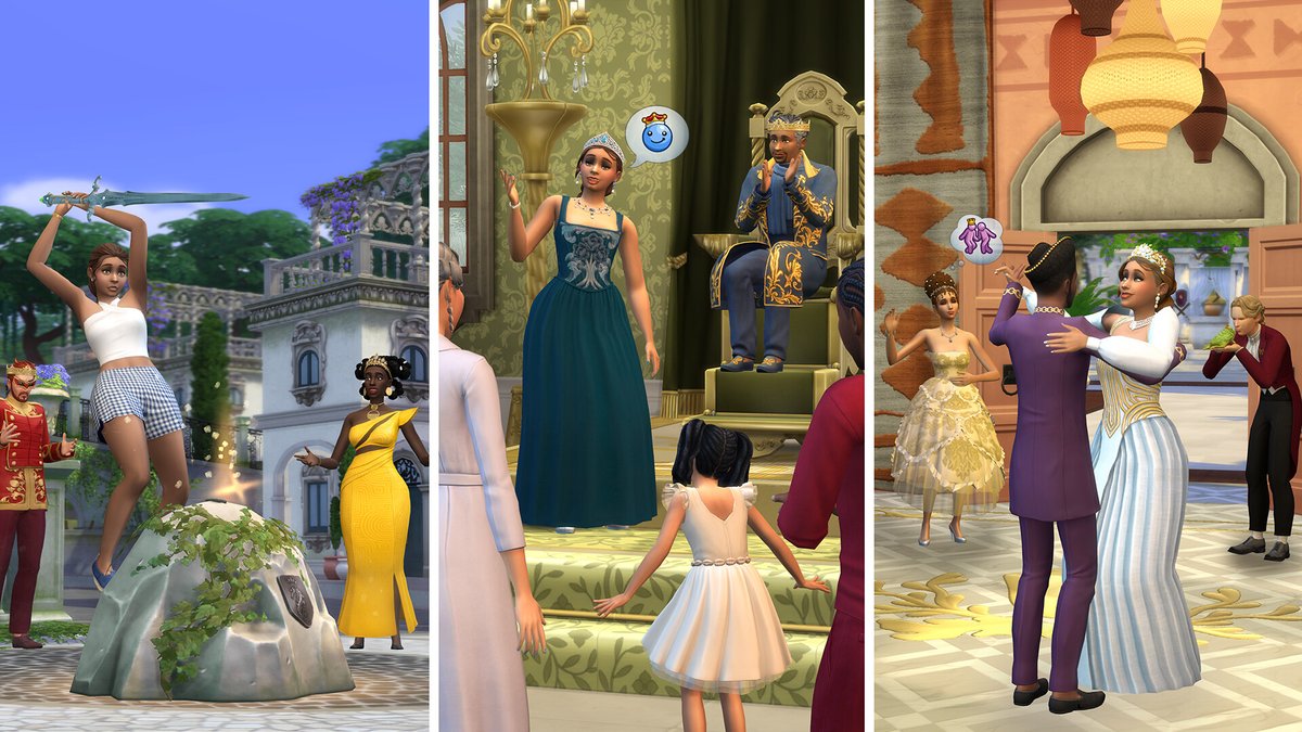 Sims 4 Héritage et Royauté : épée dans la pierre, trône royal et danse de cour