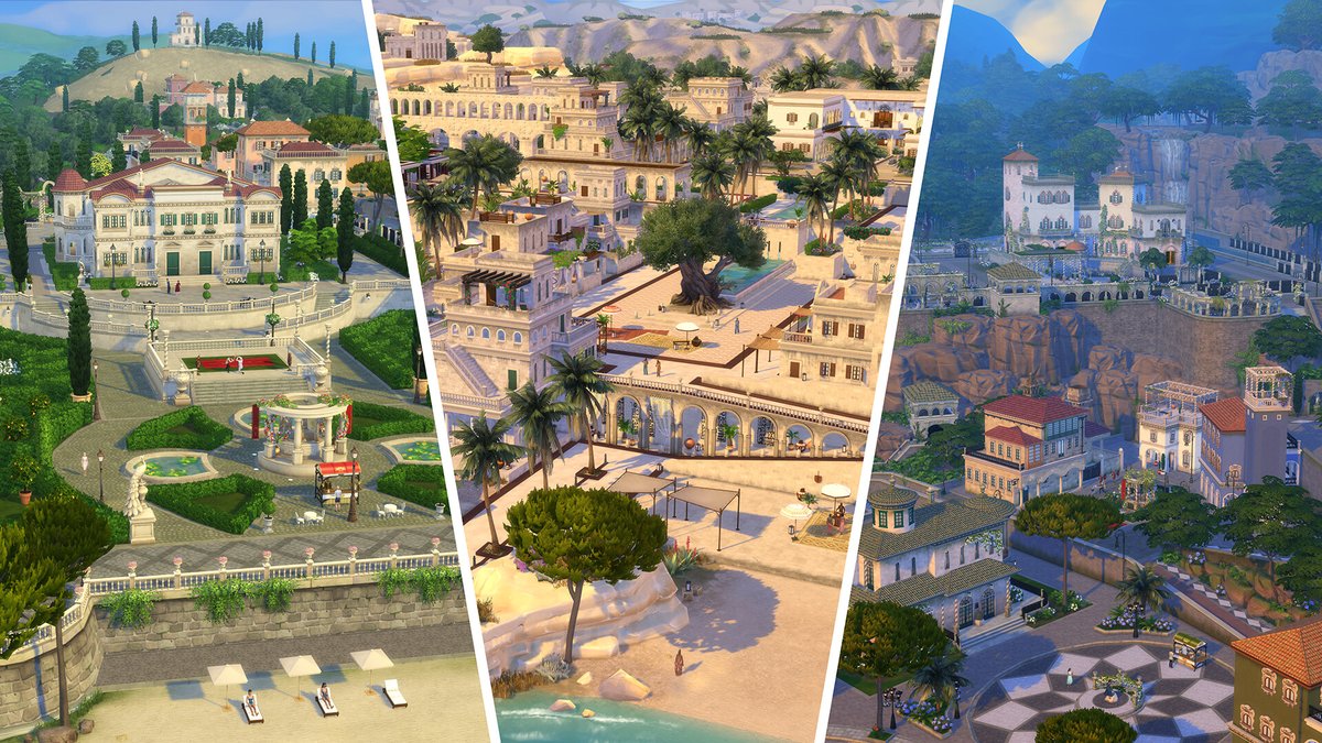 Sims 4 Héritage et Royauté : vues du monde, palais, terrasses et côte méditerranéenne