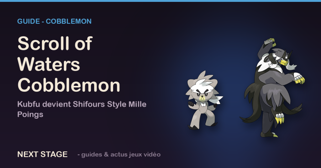 Scroll of Waters dans Cobblemon : Kubfu évolue en Shifours Style Mille Poings